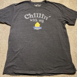 Savvy Chillin With My Peeps Graphic T-Shirt Gray XXL Easter Candy Tee